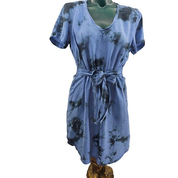 Anthropologie Cloth & Stone Liv Tie Front Blue Tie Dye Mini Dress Size S 3367 - Picture 1 of 10